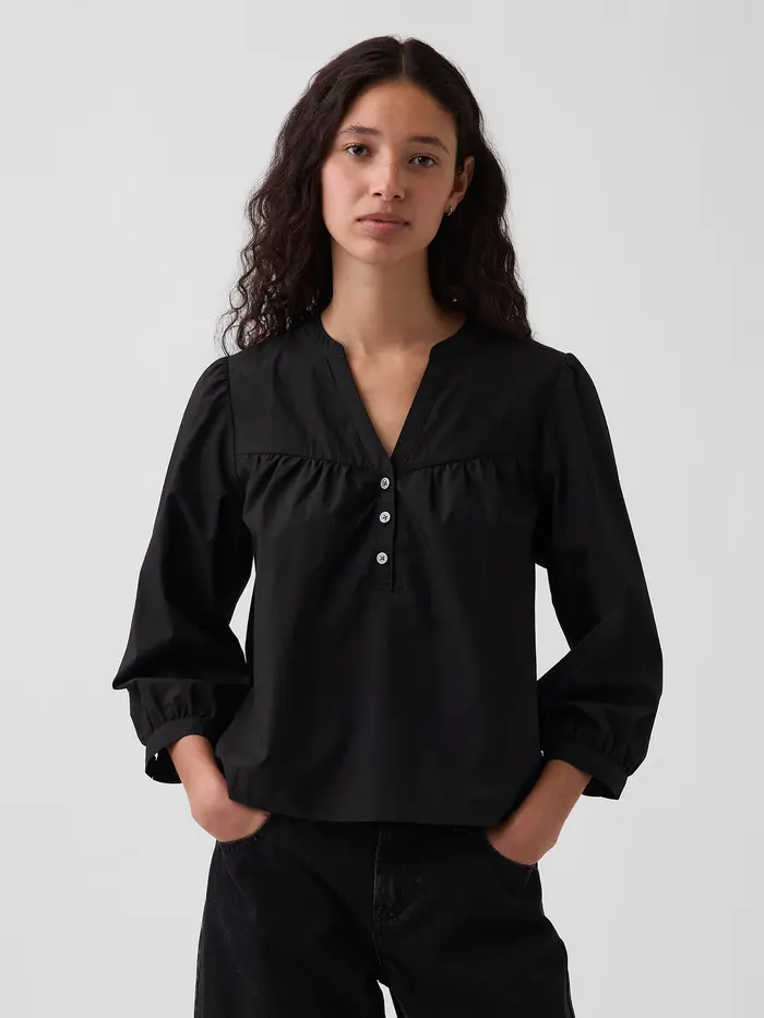 Poplin Popover Top - Black