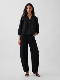 Poplin Popover Top - Black — view 2