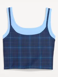 PowerSoft Layered Longline Bra - Blue/Gray Plaid — view 2