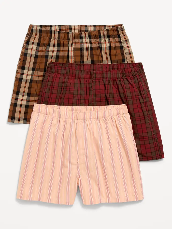 Printed Boxer Shorts 3-Pack - Warm Coffee
