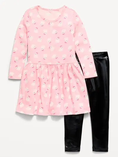 Printed Long-Sleeve Dress and Leggings Set for Toddler Girls - Ghosts