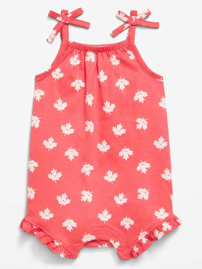 Printed Sleeveless Tie-Strap Romper for Baby - Canada Maple Leaf