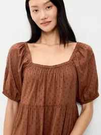 Puff-Sleeve Swing Mini Dress - Coco de mer — view 4