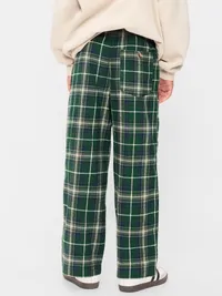 Pull-On Baggy Plaid Flannel Pants for Boys - Green Plaid — view 2