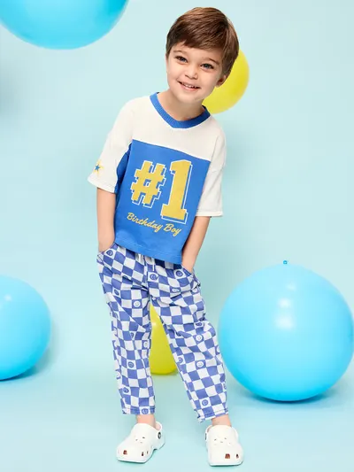 Pull-On Barrel-Leg Pants for Toddler Boys - Blue Checkerboard