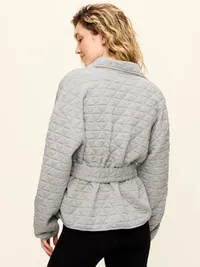 Quilted Bounce Fleece Wrap-Front Jacket - Heather Gray — view 2