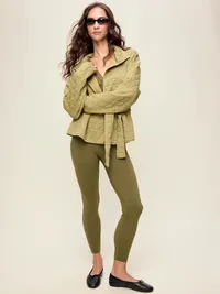 Quilted Bounce Fleece Wrap-Front Jacket - Micro Green — view 3
