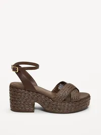 Raffia Platform Sandals for Women - Chocolate — view 4