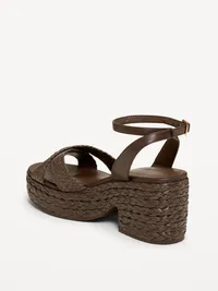 Raffia Platform Sandals for Women - Chocolate — view 5