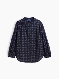 Relaxed Button-Front Shirt - Navy blue print — view 5