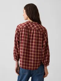 Relaxed Button-Front Shirt - Red & brown plaid — view 3