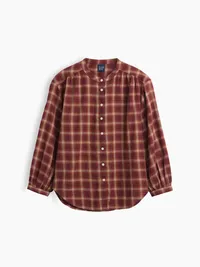 Relaxed Button-Front Shirt - Red & brown plaid — view 5