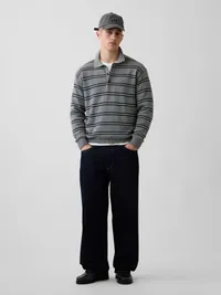 Relaxed Polo Sweater - Blue & grey stripe — view 2