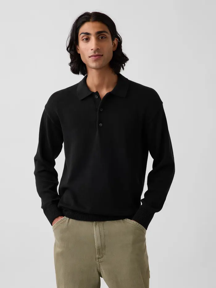 Relaxed Polo Sweater - True black