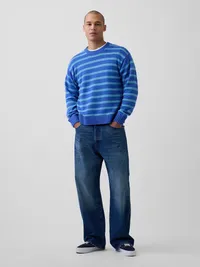 Relaxed Stripe Crew Sweater - BLUE STRIPE — view 2