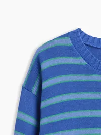 Relaxed Stripe Crew Sweater - BLUE STRIPE — view 4