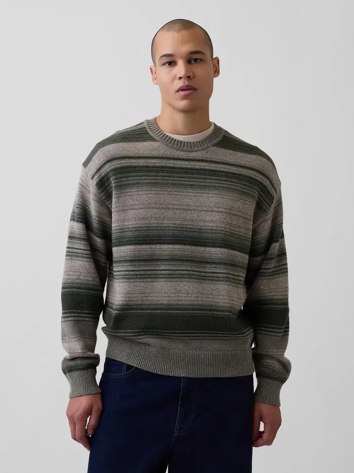 Relaxed Stripe Crew Sweater - OLIVE STRIPE