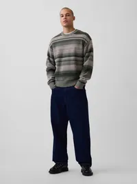Relaxed Stripe Crew Sweater - OLIVE STRIPE — view 2
