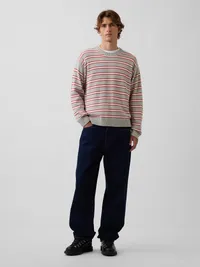 Relaxed Stripe Crew Sweater - RED STRIPE — view 2