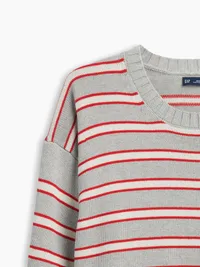 Relaxed Stripe Crew Sweater - RED STRIPE — view 4