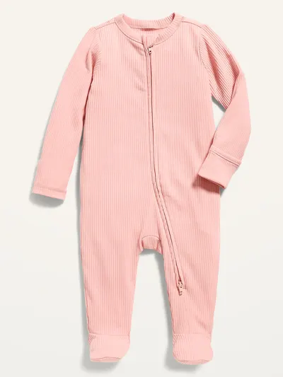 Ribbed 2-Way-Zip Sleep & Play Footed One-Piece for Baby - Abalone Pink