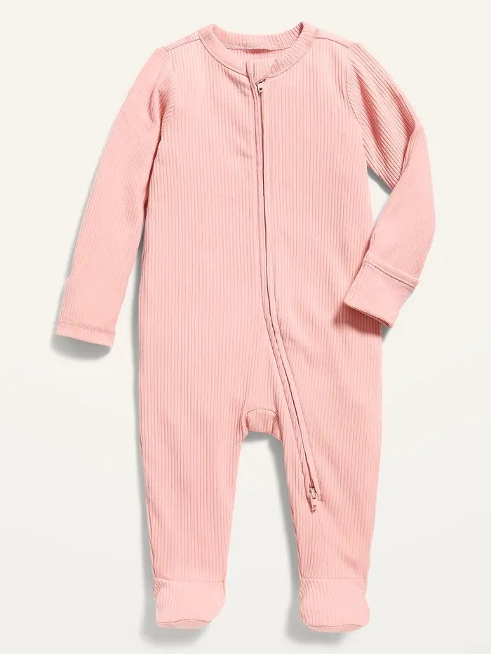 Ribbed 2-Way-Zip Sleep & Play Footed One-Piece for Baby - Abalone Pink