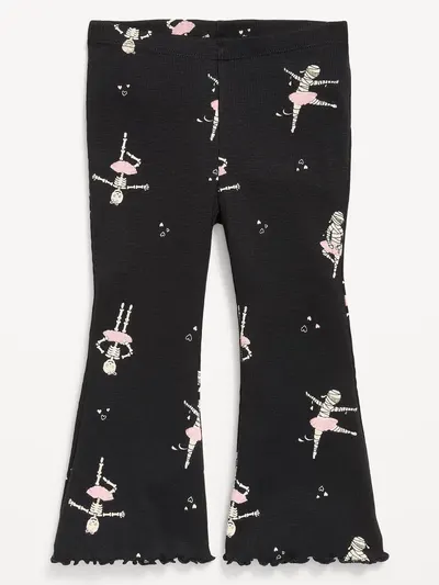 Ribbed Flared Leggings for Toddler Girls - Black Skeleton