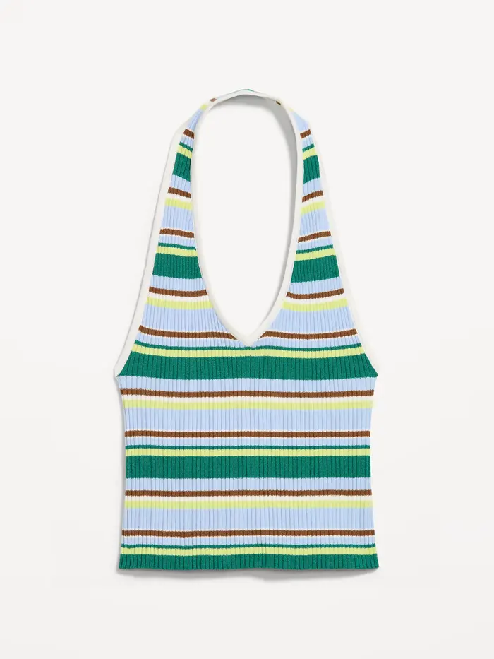 Ribbed Halter Top - Green Stripe
