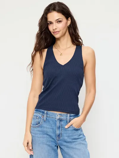 Ribbed Loop-Back Halter Top - Arctic Depth