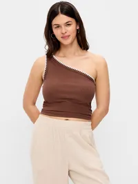 Ribbed One-Shoulder Tank Top - Coco de mer — view 4
