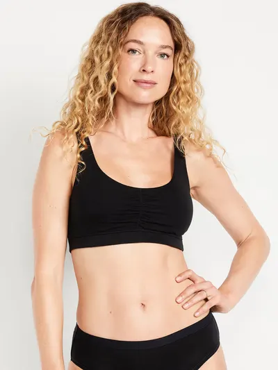 Ruched Cotton Bralette - Black Jack