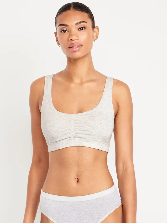 Ruched Cotton Bralette - Light Heather Gray