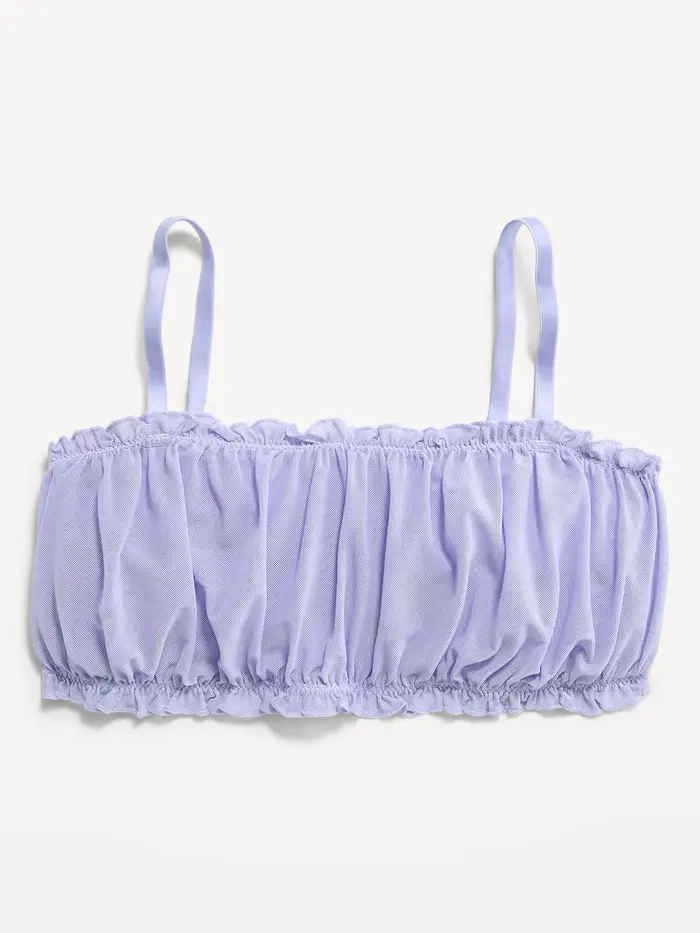 Ruffle-Edge Mesh Bralette - Pale Cornflower
