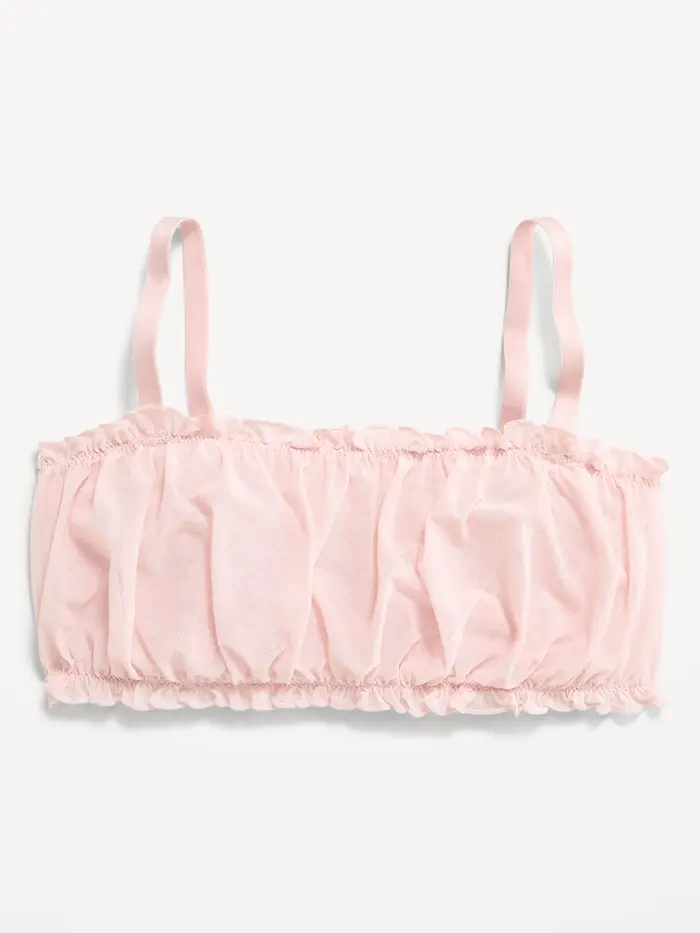 Ruffle-Edge Mesh Bralette - Pastel Pink