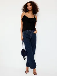 Ruffle-Front Tank Top - Black Jack — view 3