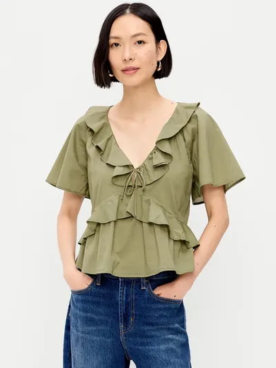Ruffle Tie-Front Top - Bare Ground