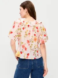 Ruffle Tie-Front Top - Pink Floral — view 2