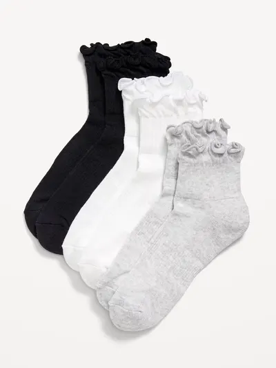 Ruffled Athletic Socks 3-Pack - Black/White/Heather Gray