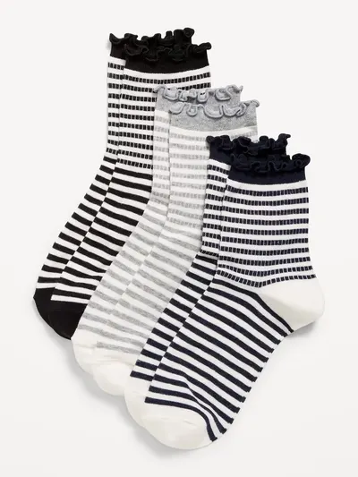 Ruffled Crew Sock 3-Pack for Women - Black/White Stripe