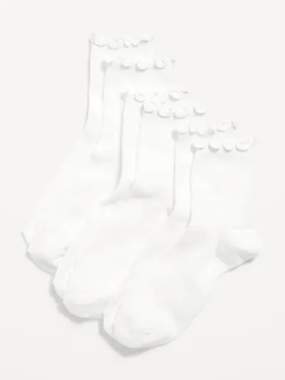 Ruffled Crew Sock 3-Pack for Women - Bright White 3