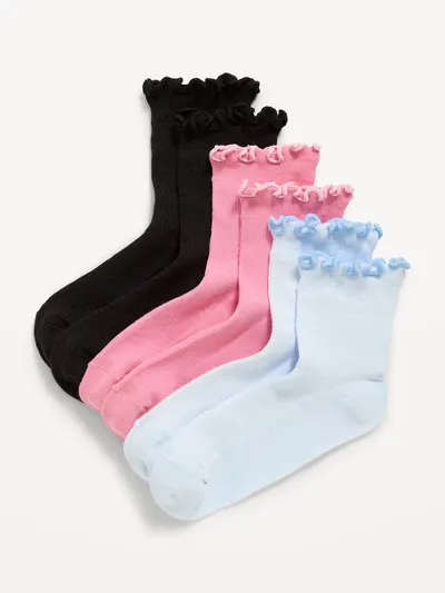 Ruffled Quarter-Crew Socks 3-Pack for Girls - Basics