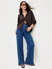 Satin Button-Down Shirt - Black Coffee — view 3