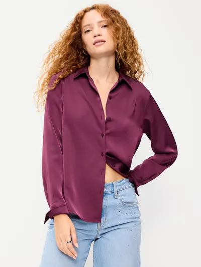 Satin Button-Down Shirt - Cherry Bark