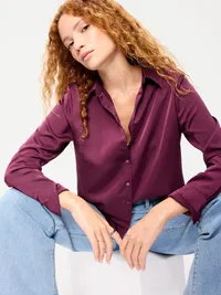 Satin Button-Down Shirt - Cherry Bark — view 4