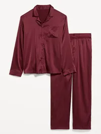 Satin Pajama Pant Set for Men - Maroon Red — view 3