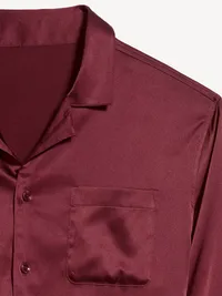 Satin Pajama Pant Set for Men - Maroon Red — view 4