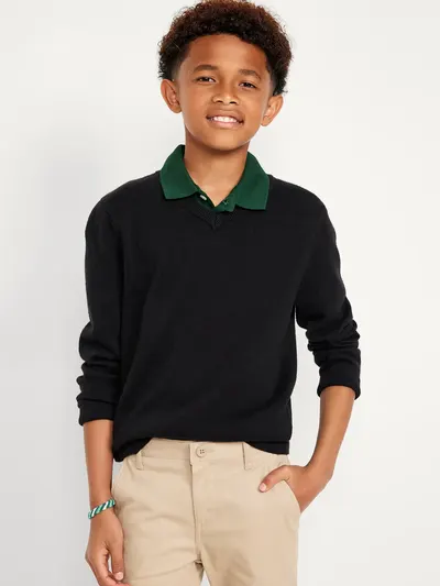 School Uniform Solid V-Neck Sweater for Boys - Black Jack