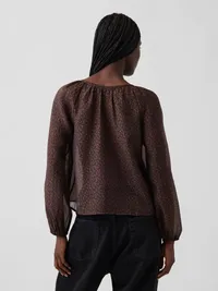 Sheer Voile Button-Front Top - Brown leopard print — view 3