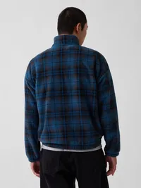 Sherpa Oversized Half-Zip Pullover - BLUE GREY PLAID — view 3