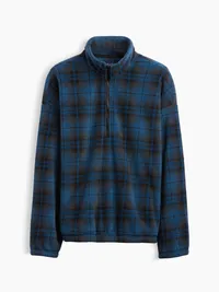 Sherpa Oversized Half-Zip Pullover - BLUE GREY PLAID — view 5